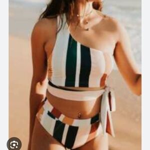 Striped One-Shoulder Bikini Top Nani X Roolee